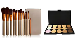 12pc Bronze Makeup Brush Set &amp; Optional 15 Colour Contour Palette – Free UK Postage