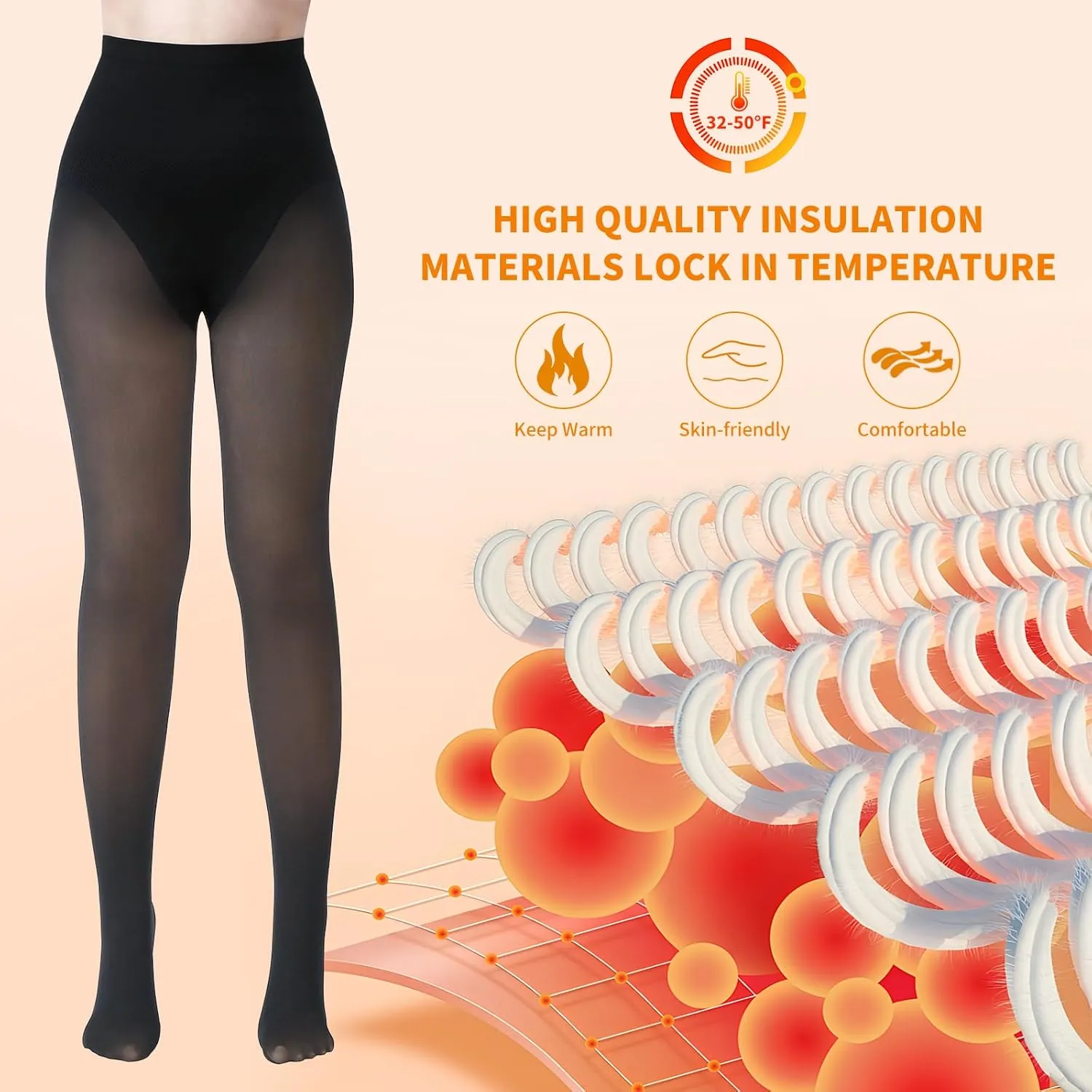 2 Pairs Women Fleece Lined Tights - Triangle Crotch Design Warm Pantyhose Skin Colored Tights for Winter