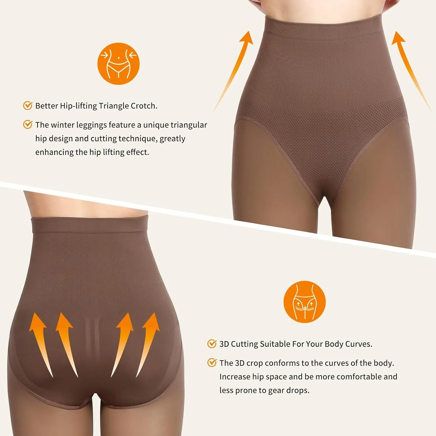2 Pairs Women Fleece Lined Tights - Triangle Crotch Design Warm Pantyhose Skin Colored Tights for Winter