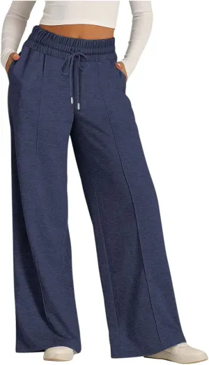 2025 Summer Womens Wide Leg Sweatpants Drawstring Elastic Waist Loose Fit Sports Trousers Casual Yoga Pants with Pockets