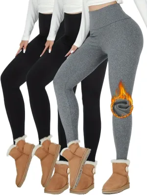 3 Pack Fleece Lined Leggings Women -Warm Winter Yoga Pants for Women Thermal Running Workout Leggings