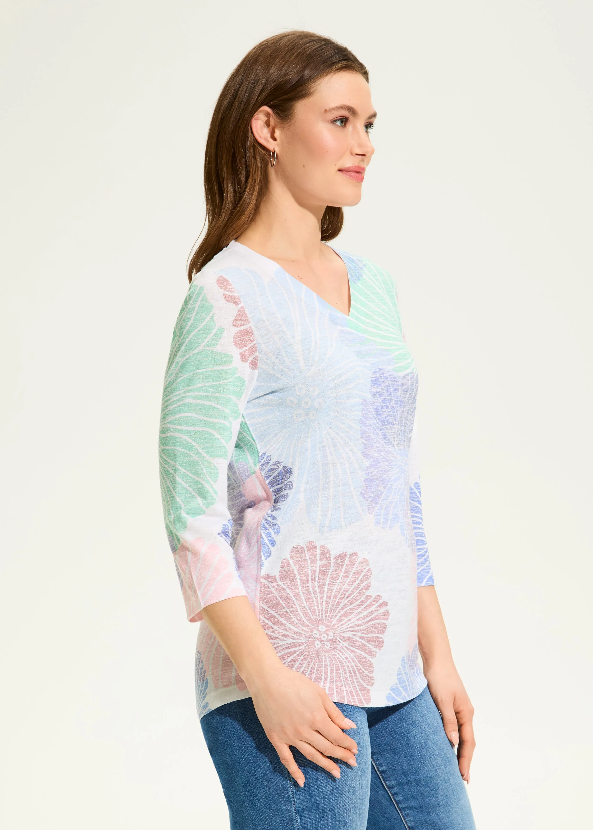 3/4 Sleeve V-Neck Top, Jasmine