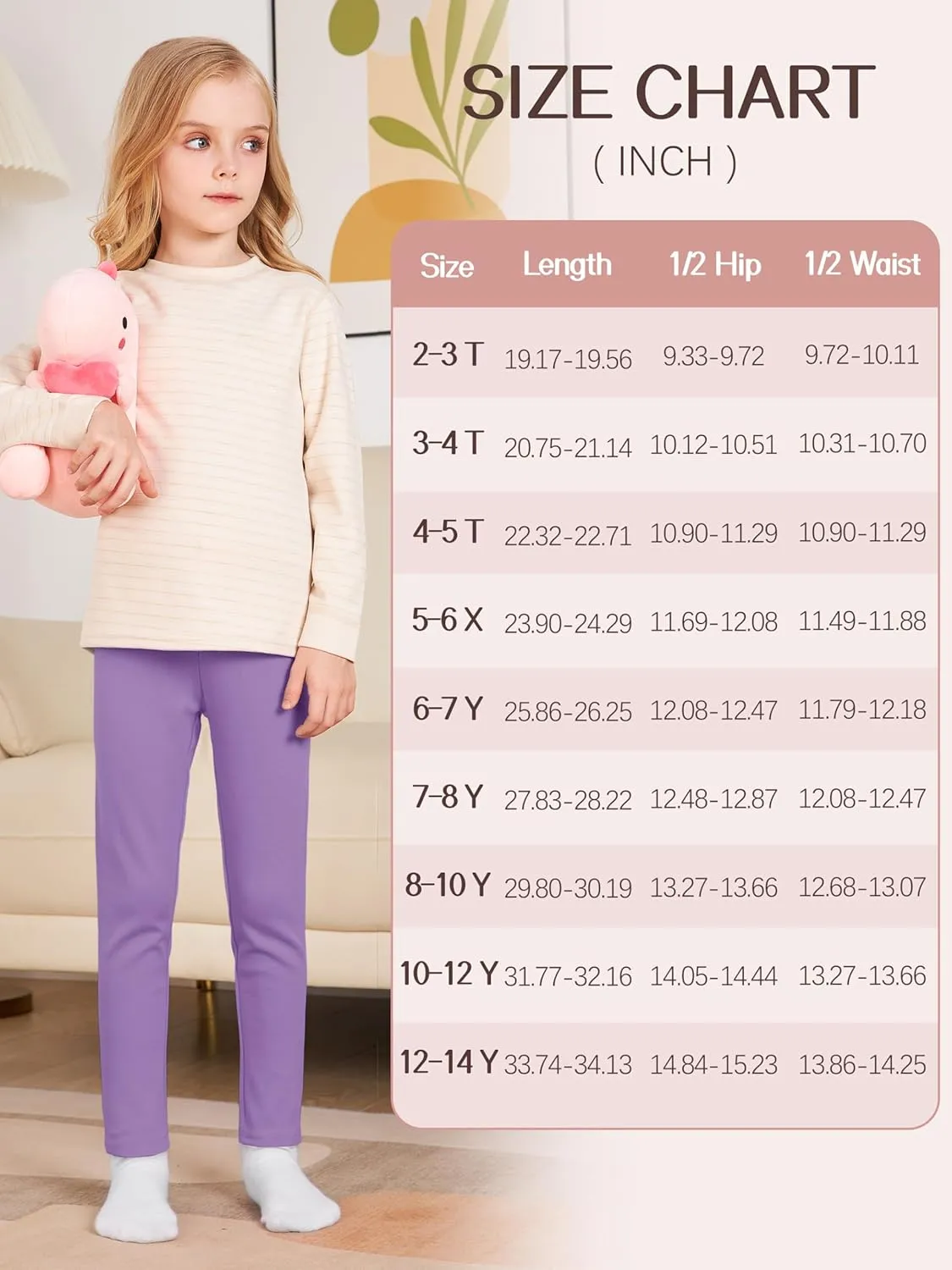 6 Pack Girls Leggings Cotton Leggings for Girls Tights Pants for Kids Full Length Toddler Warm Stretchy Multipack