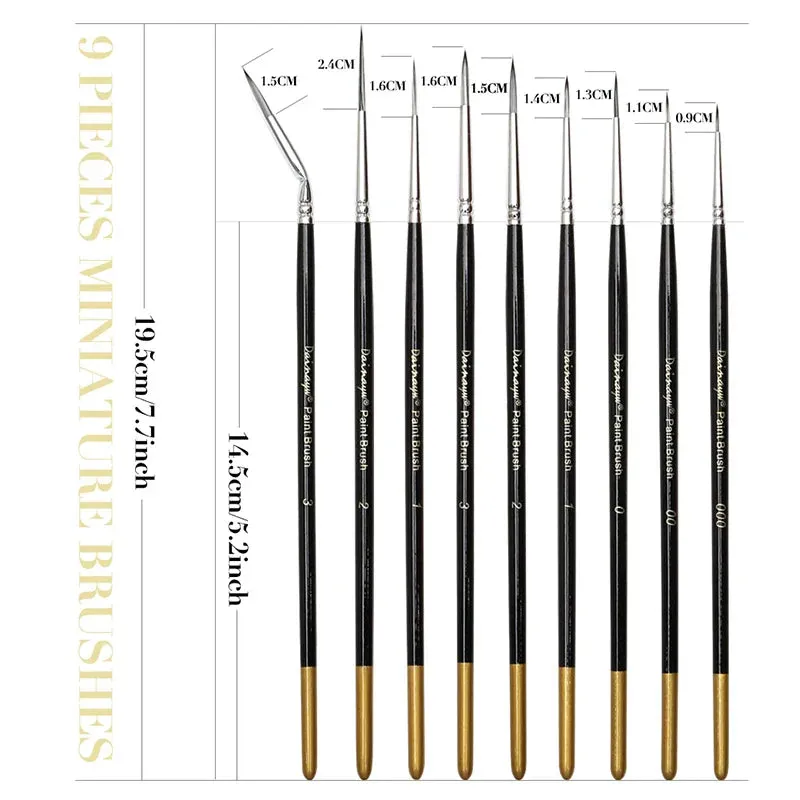 9 Piece Fine Detail Paint Brush Set For Watercolour Acrylic Airplane Kits Face Nails