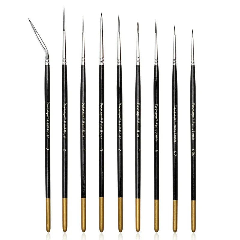9 Piece Fine Detail Paint Brush Set For Watercolour Acrylic Airplane Kits Face Nails