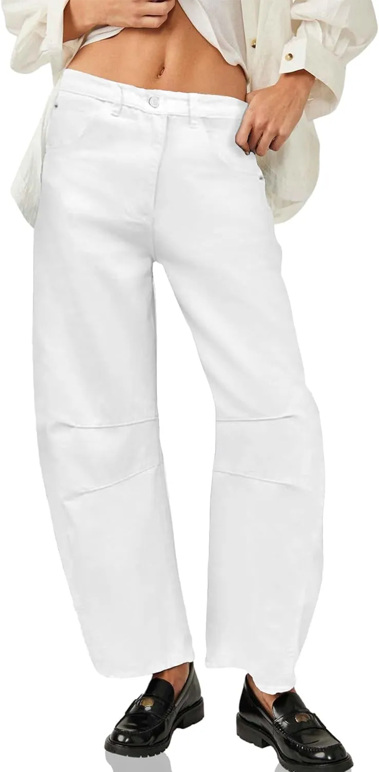ALLABREVE Barrel Jeans for Women Trendy High Waisted Wide Leg Baggy Boyfriend Jeans (Runs Small, Order One Size Up)