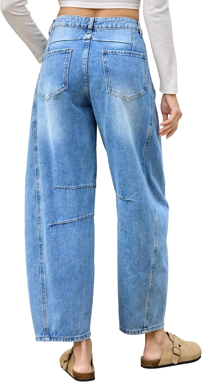 ALLABREVE Barrel Jeans for Women Trendy High Waisted Wide Leg Baggy Boyfriend Jeans (Runs Small, Order One Size Up)