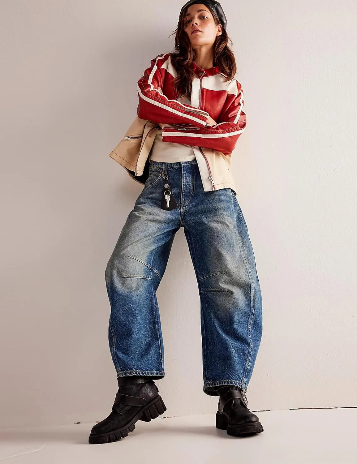 ALLABREVE Barrel Jeans for Women Trendy High Waisted Wide Leg Baggy Boyfriend Jeans (Runs Small, Order One Size Up)