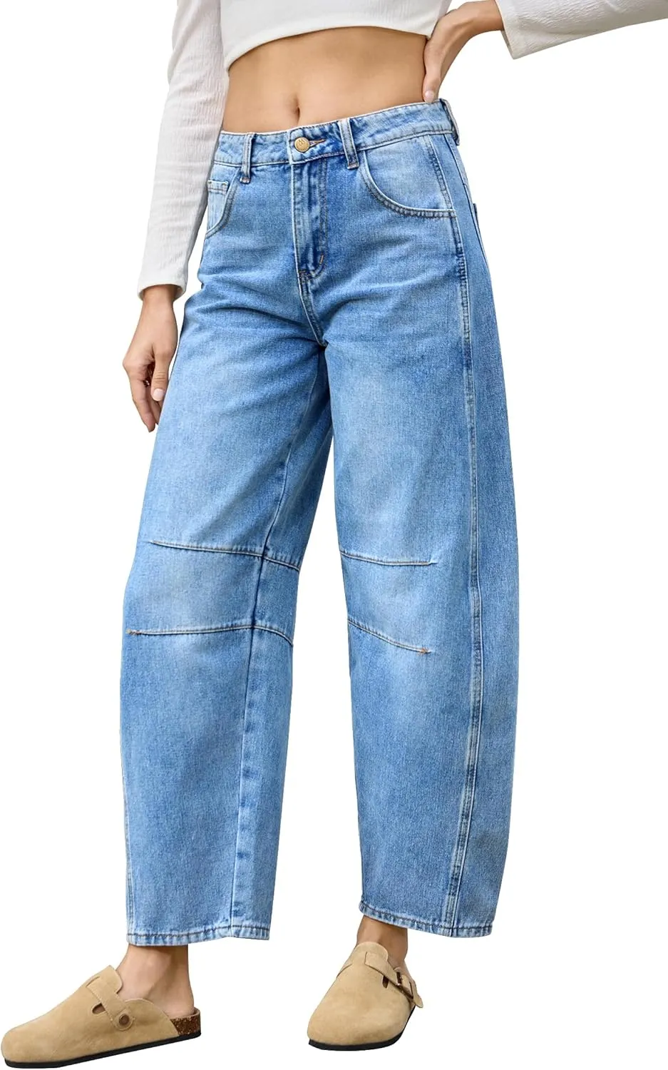 ALLABREVE Barrel Jeans for Women Trendy High Waisted Wide Leg Baggy Boyfriend Jeans (Runs Small, Order One Size Up)