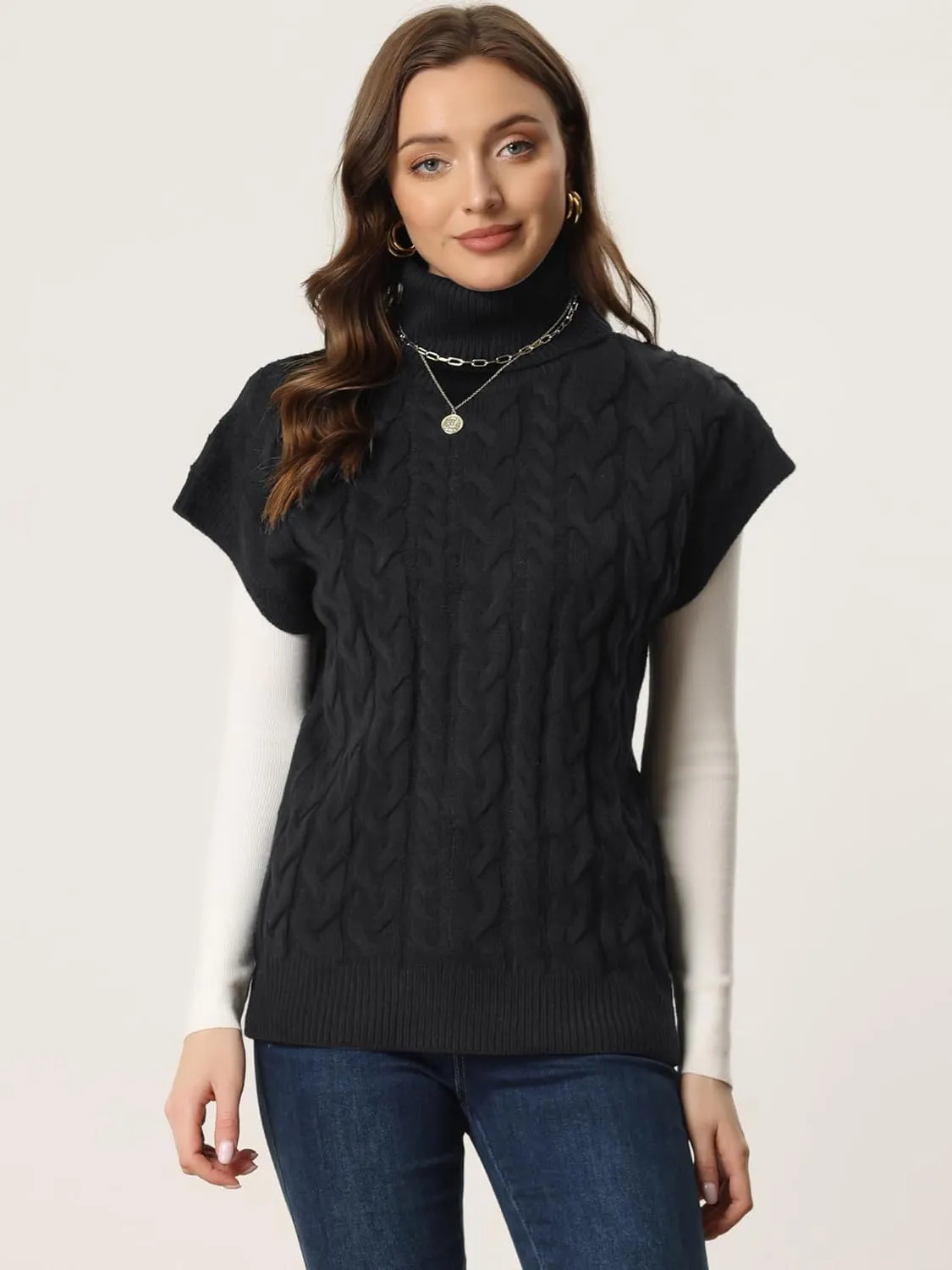 Allegra K Women's Casual Turtleneck Sweaters Mock Neck Twist Sleeveless Vests Knit Pullover Sweater Vest