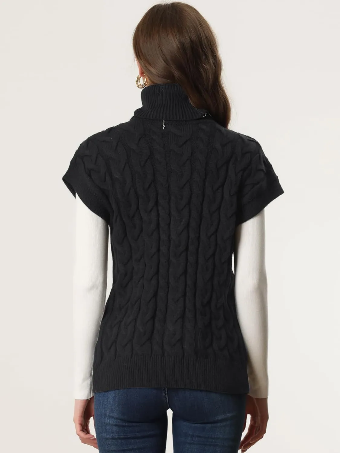 Allegra K Women's Casual Turtleneck Sweaters Mock Neck Twist Sleeveless Vests Knit Pullover Sweater Vest