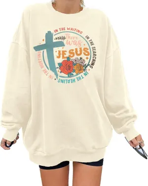 ALLTB Jesus Sweatshirt Women Christian Religious Sayings Sweatshirt Jesus Faith Bible Verse Flower Printed Long Sleeve Tops