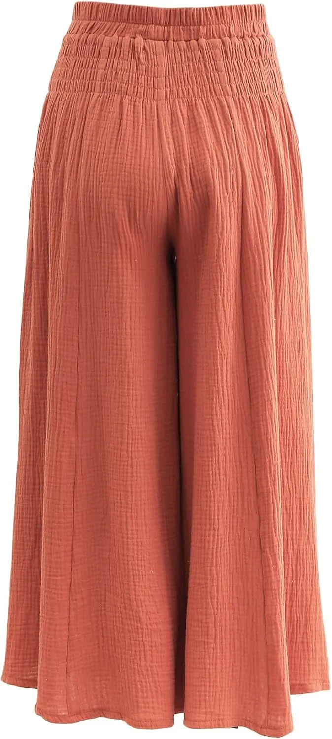 Amazhiyu Womens Wide Leg Palazzo Flowy High Waist Casual Lounge Yoga Pants for Summer