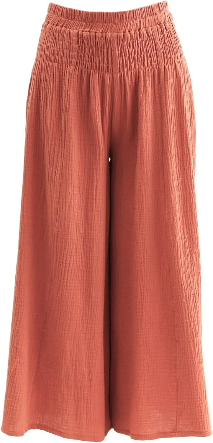 Amazhiyu Womens Wide Leg Palazzo Flowy High Waist Casual Lounge Yoga Pants for Summer