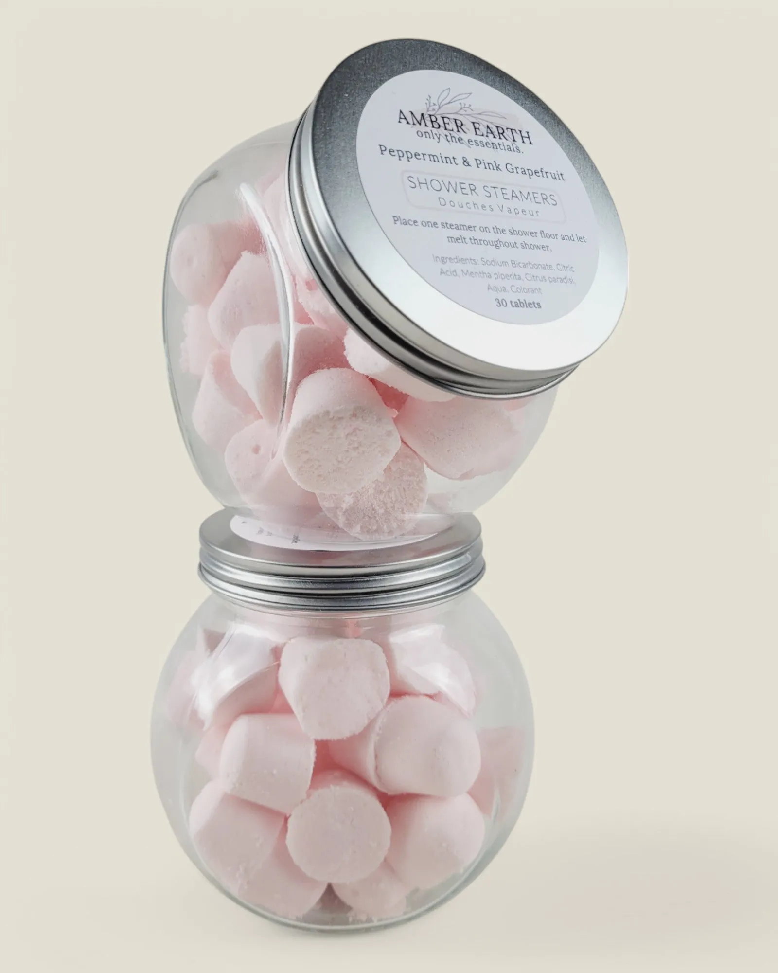 Amber Earth Essentials, Pink Grapefruit & Peppermint Shower Steamer Jars