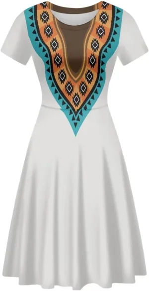 AmzPrint Kente African Ethnic Tribal Print Short Dress for Women Plus Size Colorful Bright Triangle Geometric Dress