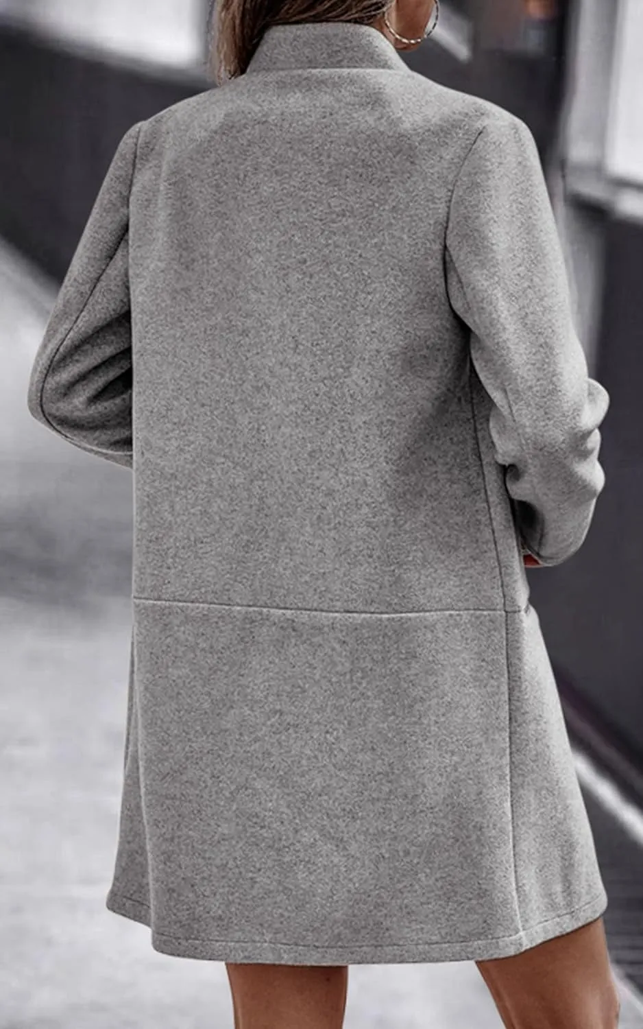 Angashion Womens Coat, Long Sleeve Stand Collar Cardigan Mid-Long Open Front Outwear Overcoat with Zipper Pockets