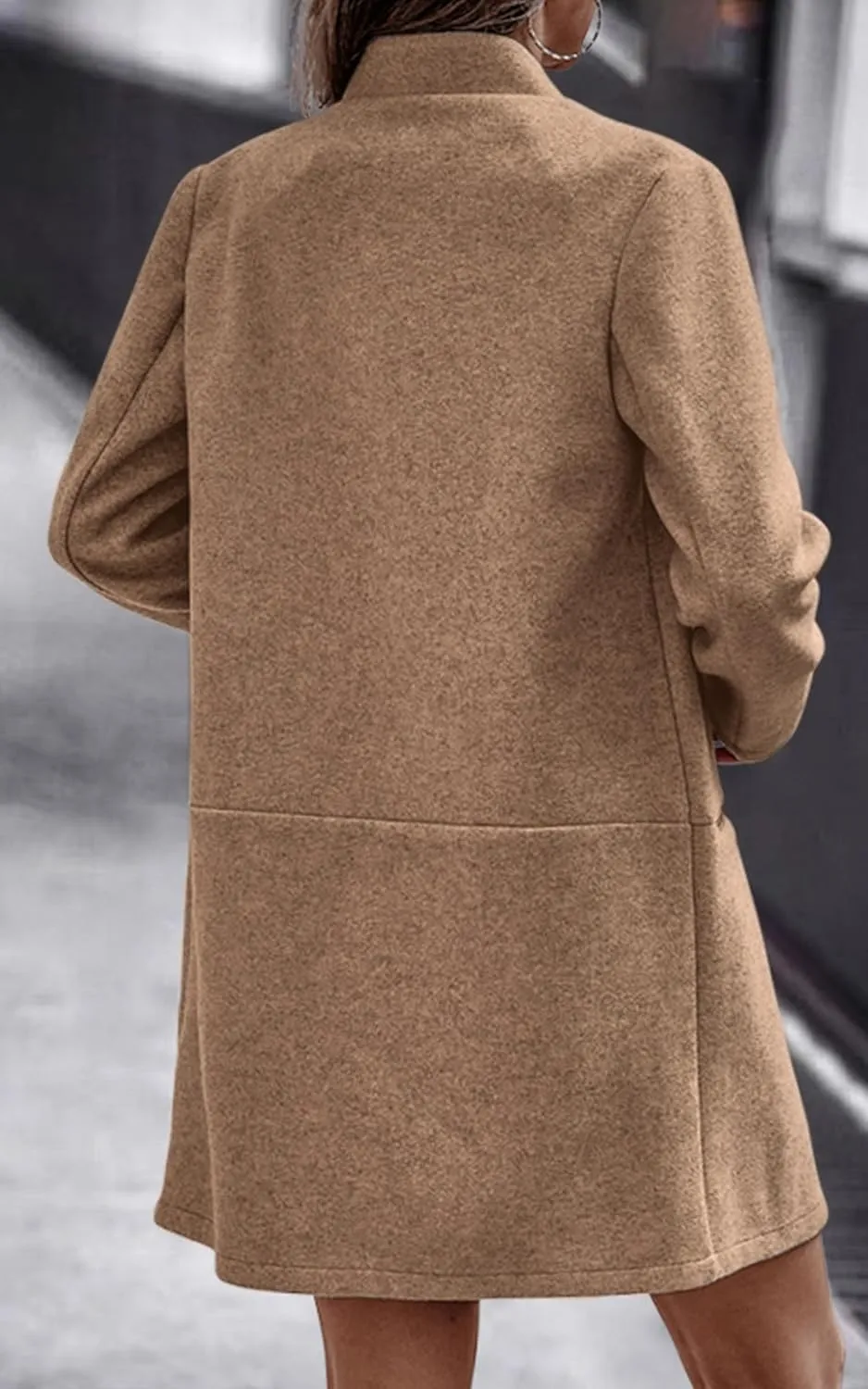 Angashion Womens Coat, Long Sleeve Stand Collar Cardigan Mid-Long Open Front Outwear Overcoat with Zipper Pockets