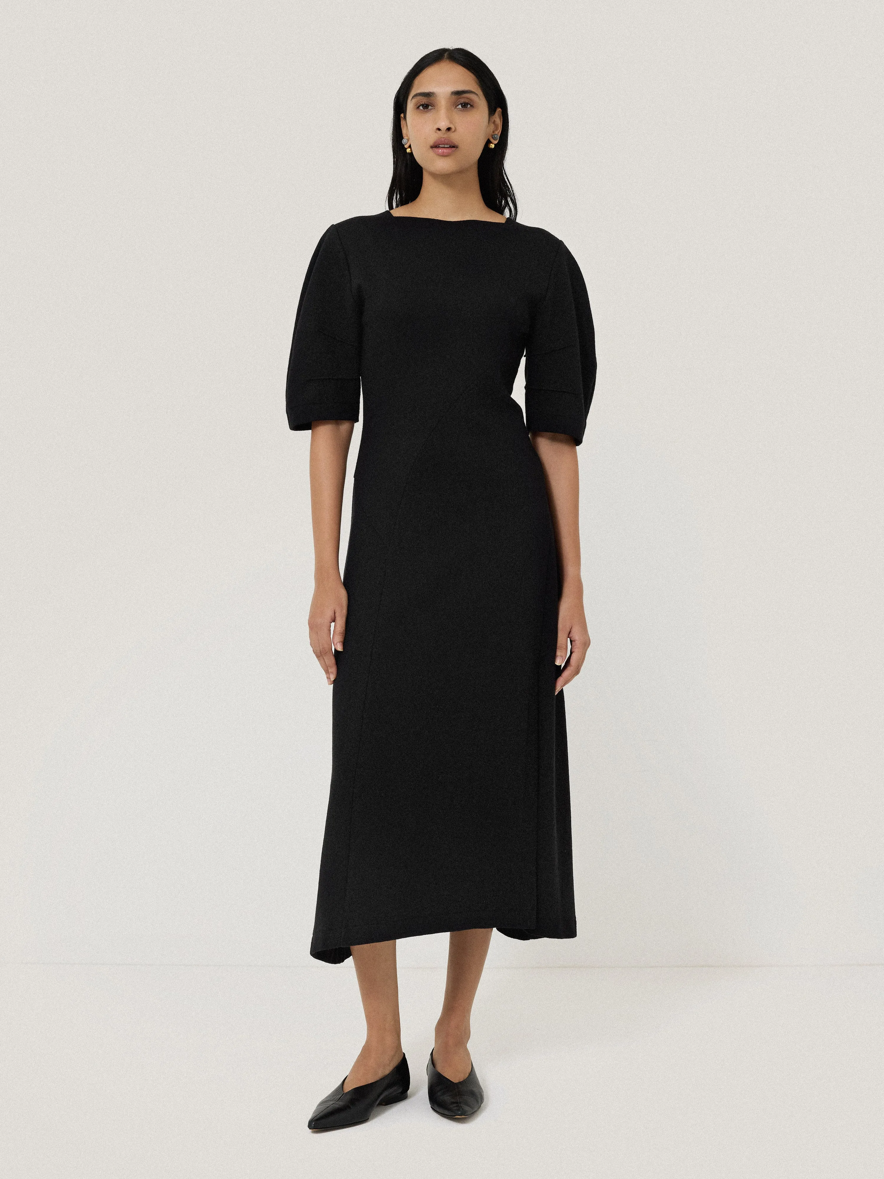 Angled Seams Jersey Dress | Black