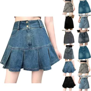 Aniywn Skorts Skirts for Women Denim Mini Skirt High Waisted Jean Shorts Women Cargo Skirt Denim Y2k Jean Dress with Pockets