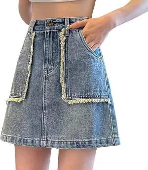 Aniywn Skorts Skirts for Women Denim Mini Skirt High Waisted Jean Shorts Women Cargo Skirt Denim Y2k Jean Dress with Pockets