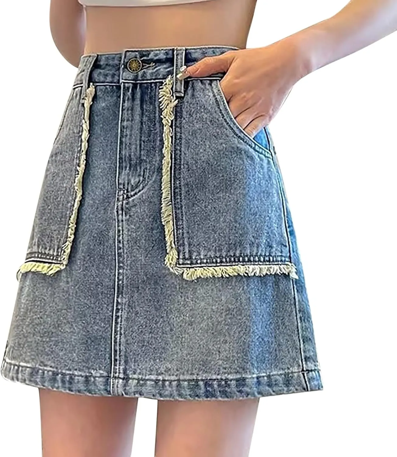 Aniywn Skorts Skirts for Women Denim Mini Skirt High Waisted Jean Shorts Women Cargo Skirt Denim Y2k Jean Dress with Pockets