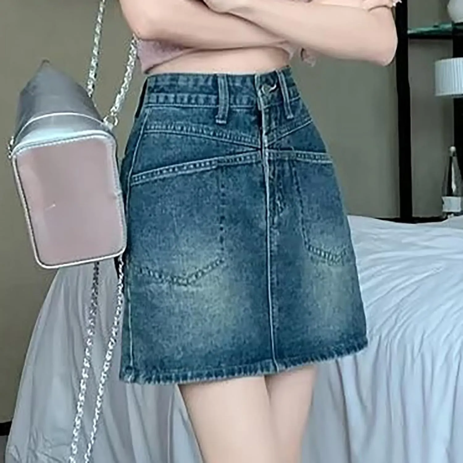 Aniywn Skorts Skirts for Women Denim Mini Skirt High Waisted Jean Shorts Women Cargo Skirt Denim Y2k Jean Dress with Pockets