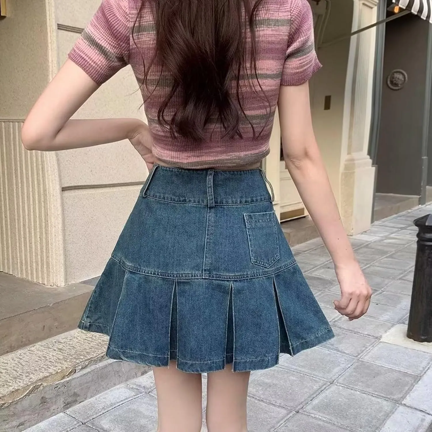 Aniywn Skorts Skirts for Women Denim Mini Skirt High Waisted Jean Shorts Women Cargo Skirt Denim Y2k Jean Dress with Pockets