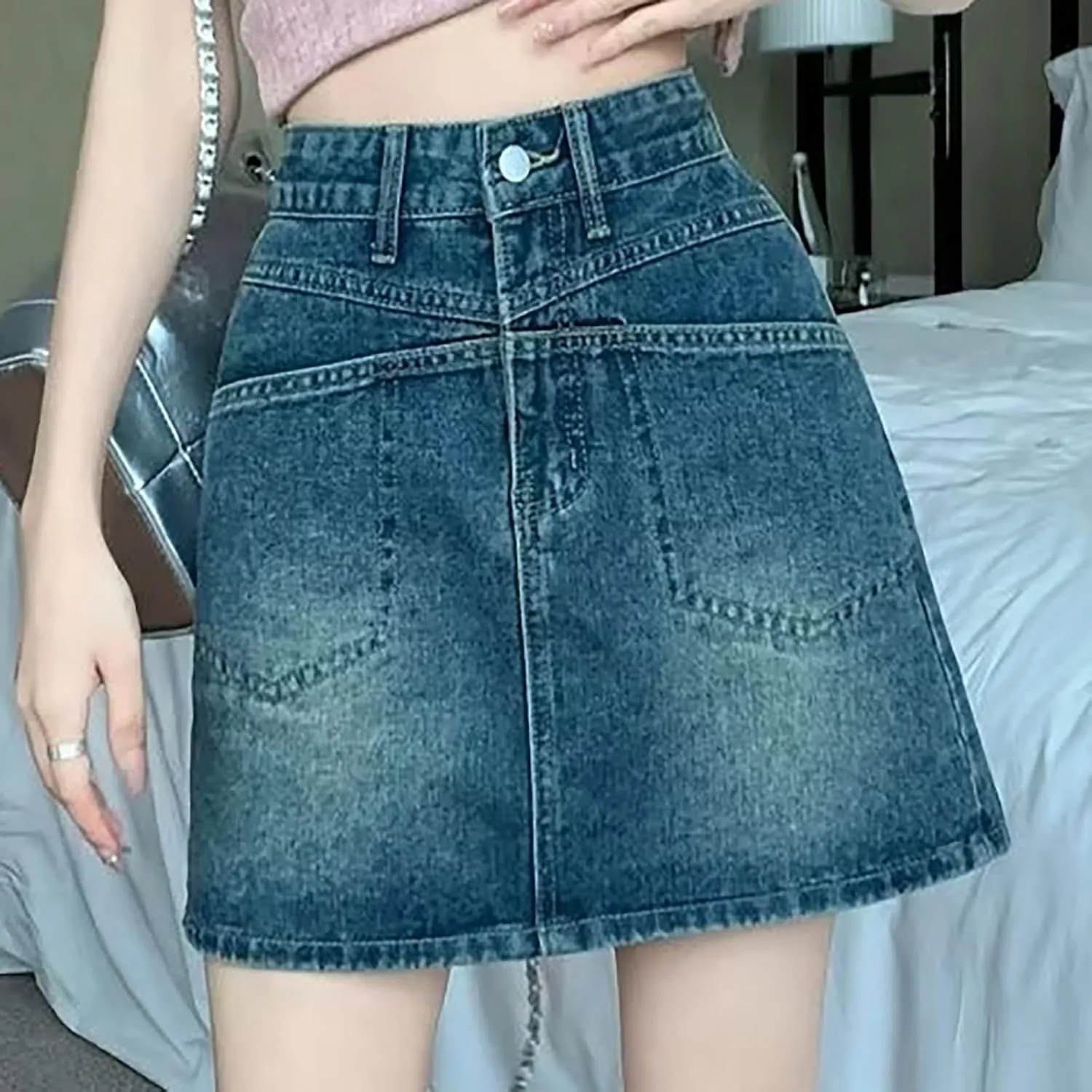 Aniywn Skorts Skirts for Women Denim Mini Skirt High Waisted Jean Shorts Women Cargo Skirt Denim Y2k Jean Dress with Pockets