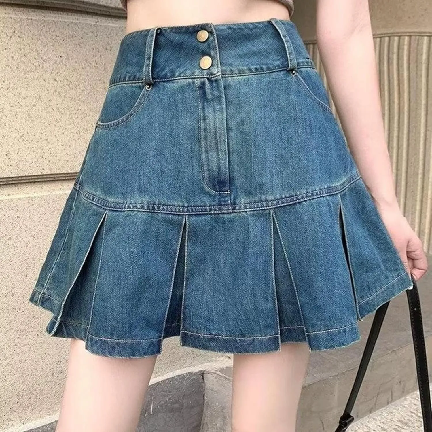 Aniywn Skorts Skirts for Women Denim Mini Skirt High Waisted Jean Shorts Women Cargo Skirt Denim Y2k Jean Dress with Pockets
