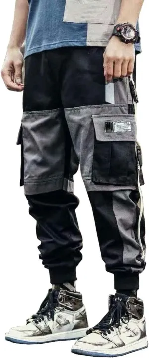 Astellarie Mens Punk Cargo Pants Hip-hop Jogger Patchwork Popular Baggy Teachwear Pants