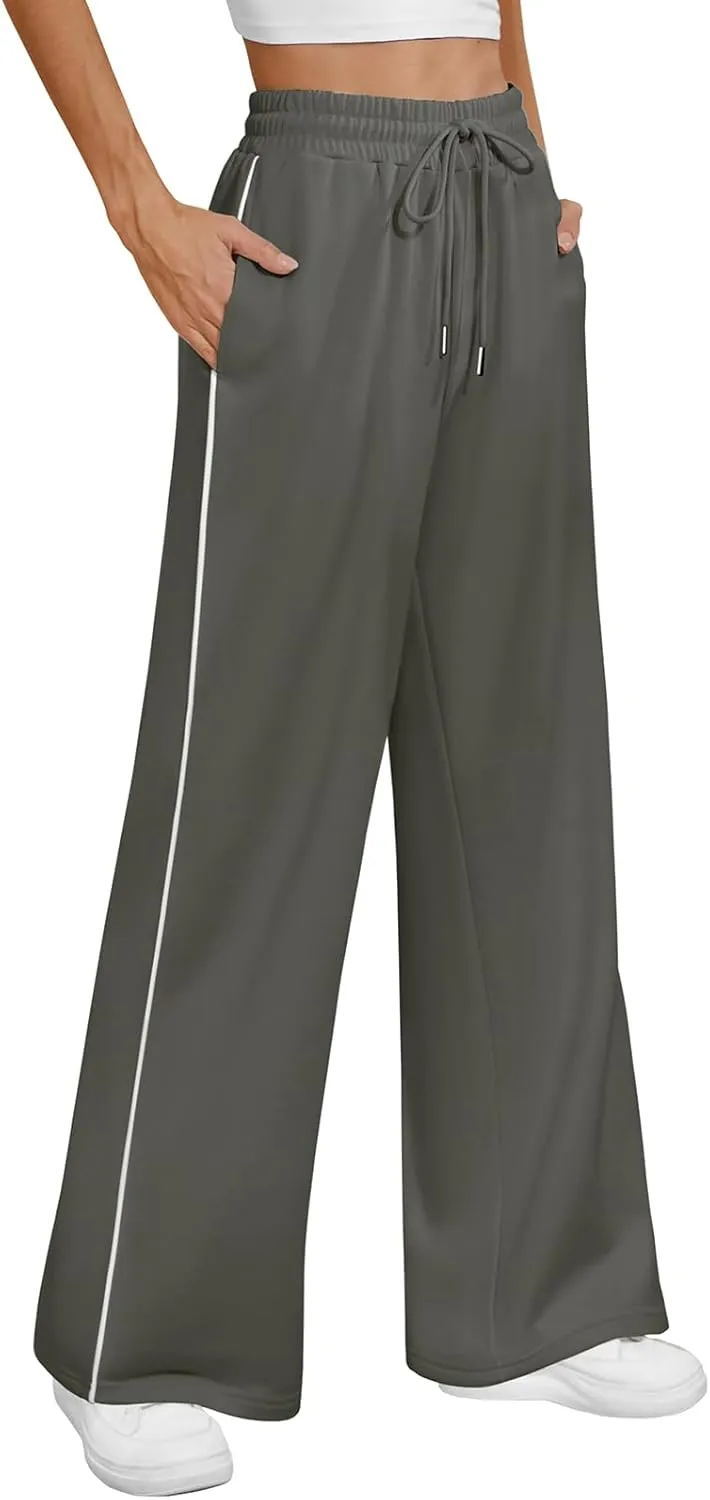ATHMILE Womens Wide Leg Sweatpants Baggy Sweat Pants with Pockets High Waisted Track Drawstring Fashion Joggers