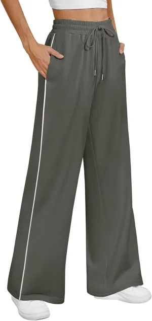 ATHMILE Womens Wide Leg Sweatpants Baggy Sweat Pants with Pockets High Waisted Track Drawstring Fashion Joggers
