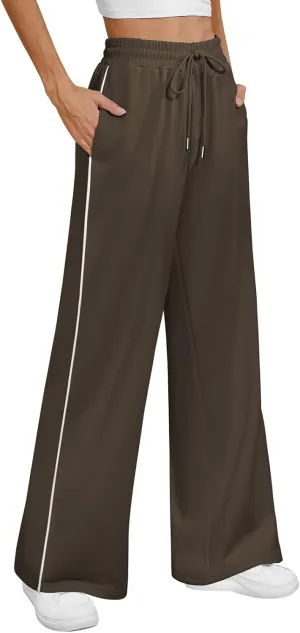 ATHMILE Womens Wide Leg Sweatpants Baggy Sweat Pants with Pockets High Waisted Track Drawstring Fashion Joggers