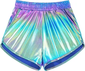 Auranso Girls Metallic Shorts Sparkly Hot Pants Shiny Dance Outfits Short Pants