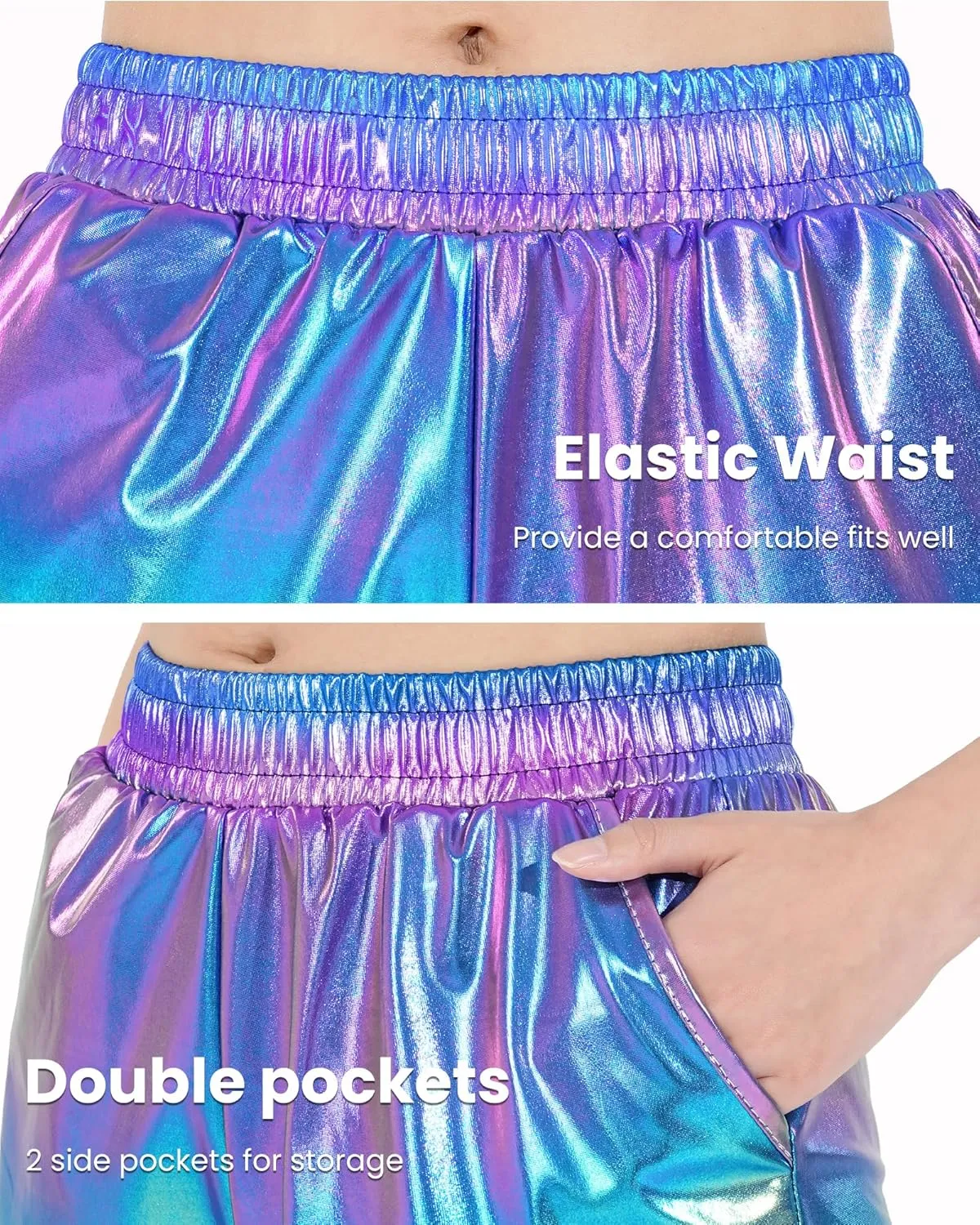 Auranso Girls Metallic Shorts Sparkly Hot Pants Shiny Dance Outfits Short Pants