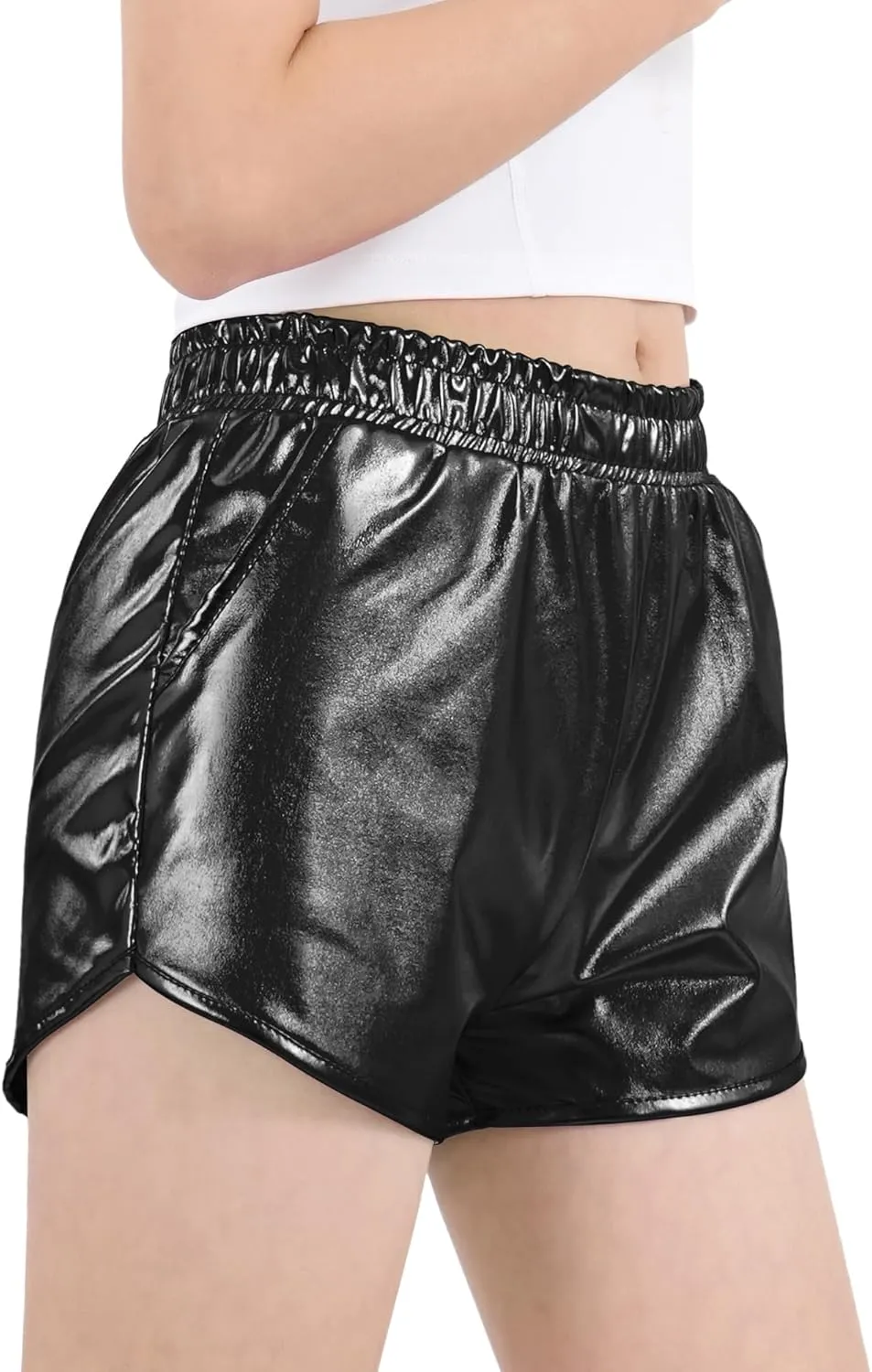 Auranso Girls Metallic Shorts Sparkly Hot Pants Shiny Dance Outfits Short Pants