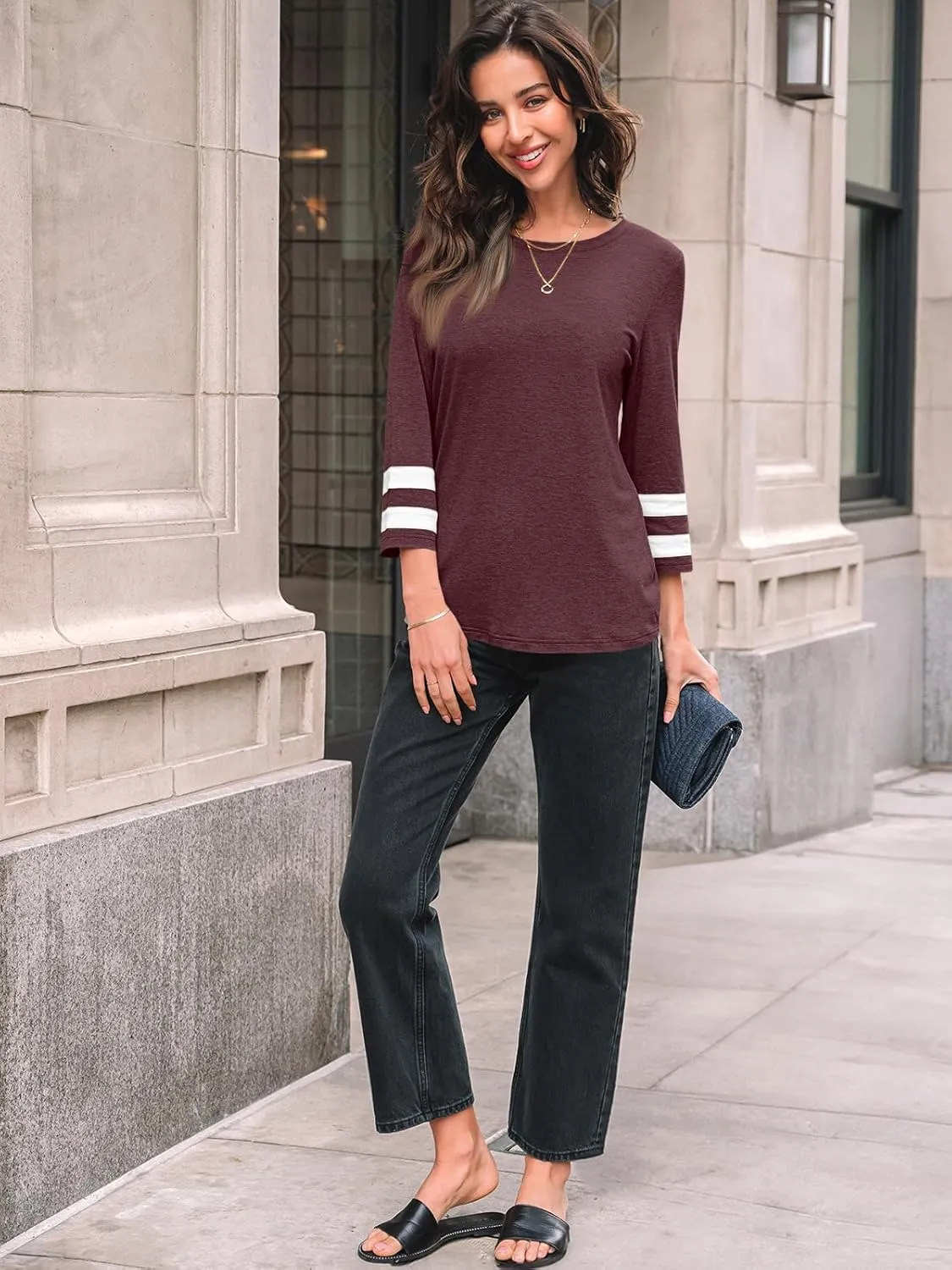 AUTOMET Womens Spring Tops 3/4 Length Long Sleeve Shirts Business Casual Dressy Tunic Tops Trendy Outfits 2025
