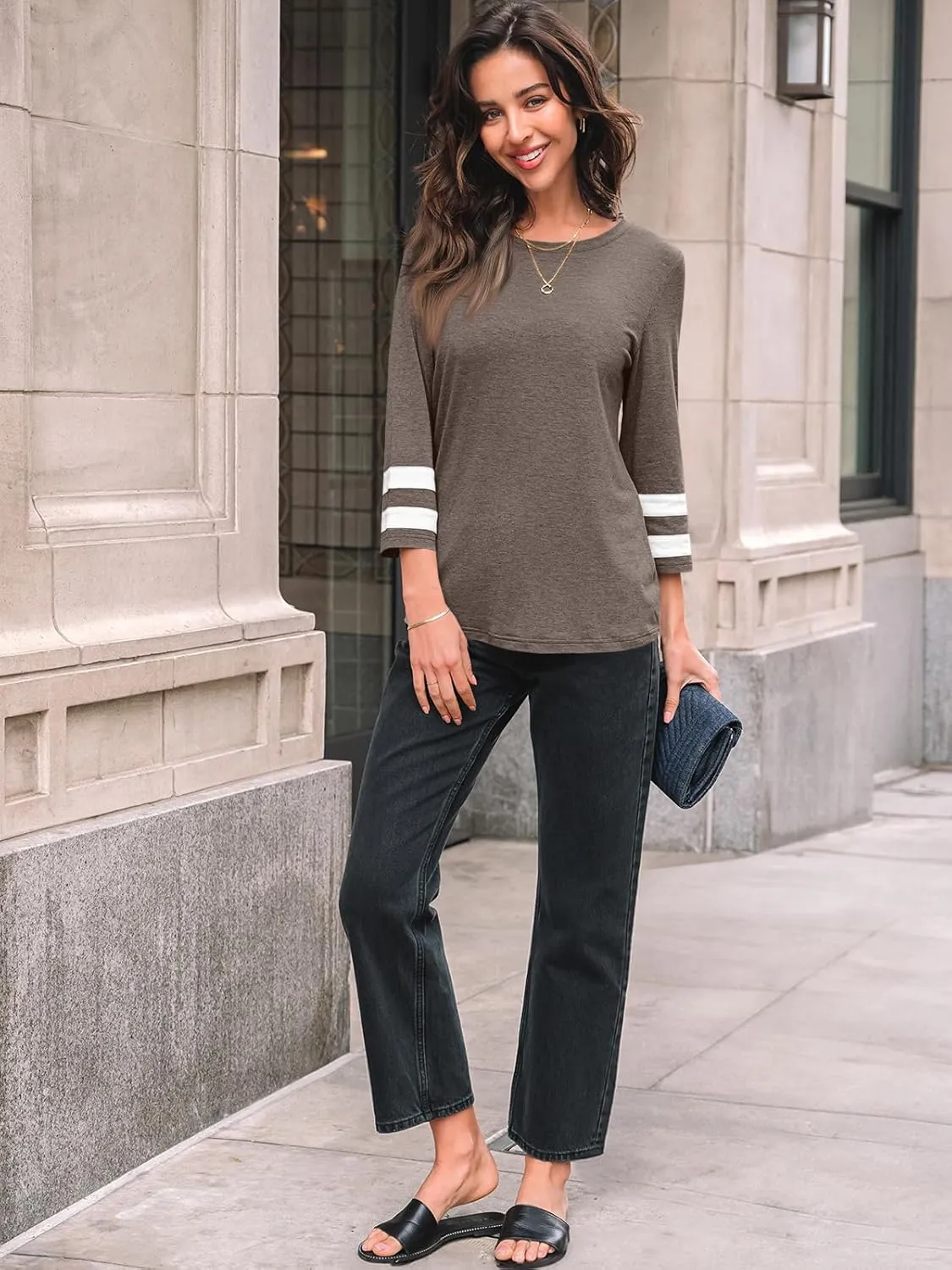 AUTOMET Womens Spring Tops 3/4 Length Long Sleeve Shirts Business Casual Dressy Tunic Tops Trendy Outfits 2025