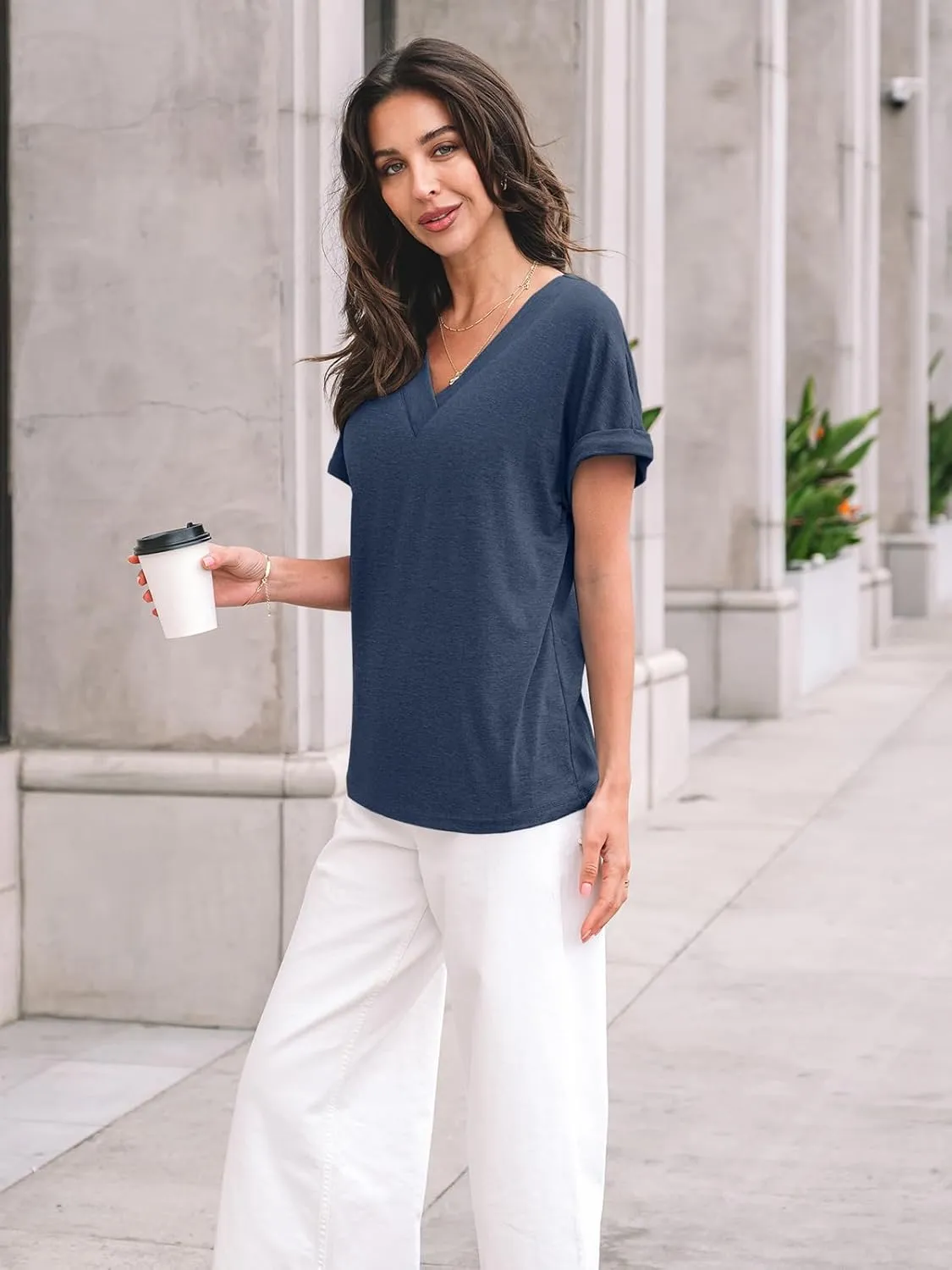 AUTOMET Womens Tops Short Sleeve T Shirt Summer V Neck Casual Top 2025 Spring Cute Basic Trendy Outfits Fashion