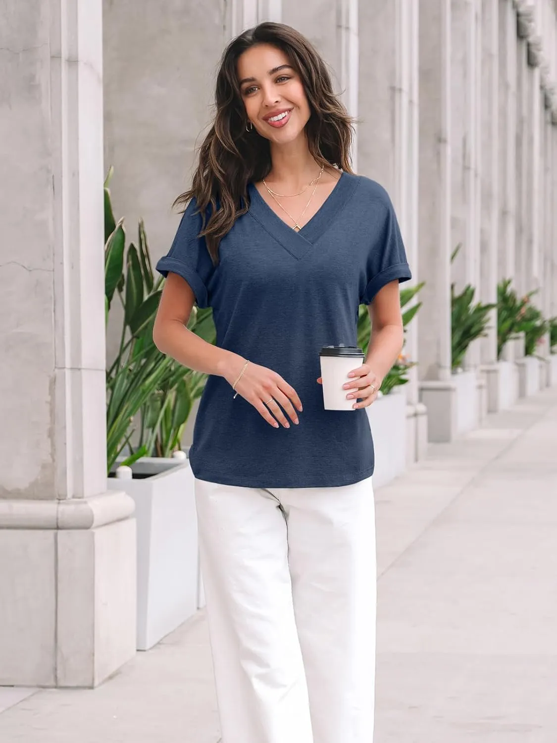 AUTOMET Womens Tops Short Sleeve T Shirt Summer V Neck Casual Top 2025 Spring Cute Basic Trendy Outfits Fashion