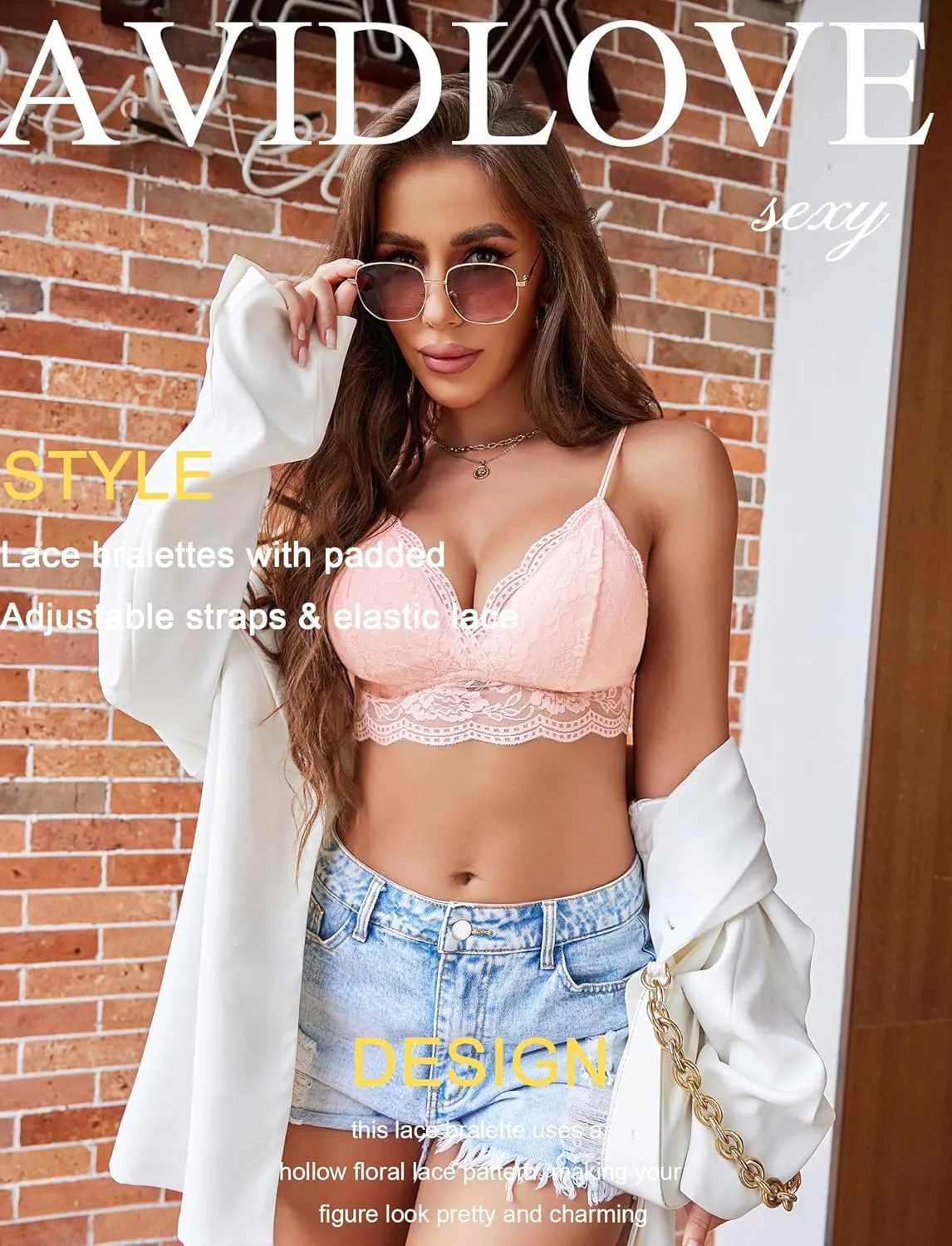 Avidlove Lace Bralette for Women V Neck Tank Top Spaghetti Strap Tube Slim Camisole Lingerie with Detachable Padded