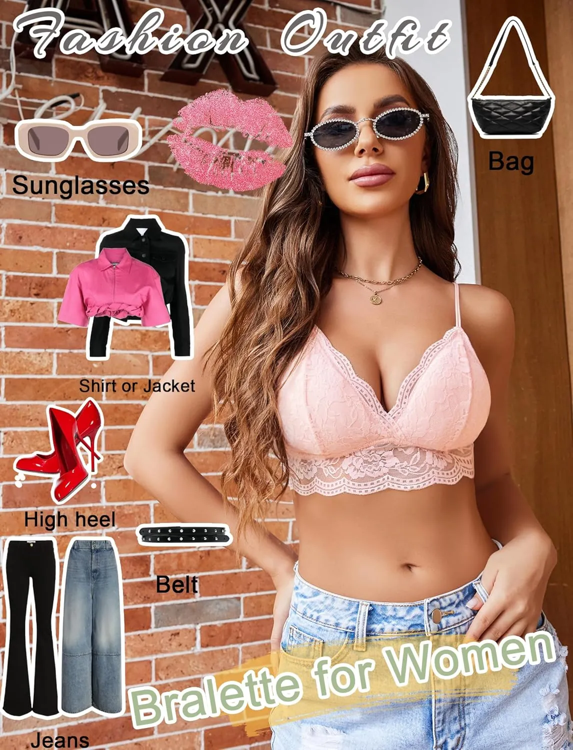 Avidlove Lace Bralette for Women V Neck Tank Top Spaghetti Strap Tube Slim Camisole Lingerie with Detachable Padded