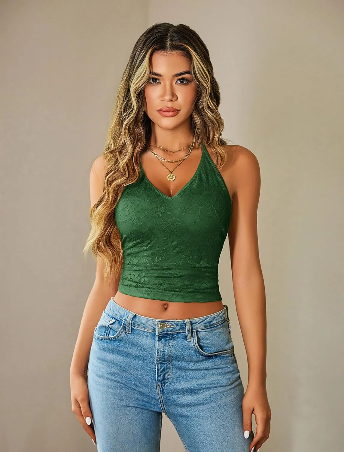 Avidlove Sexy Tops for Women Lace Camisole Y2k Halter Crop Top Slim Sleeveless Going Out Outfits 2025 Trendy