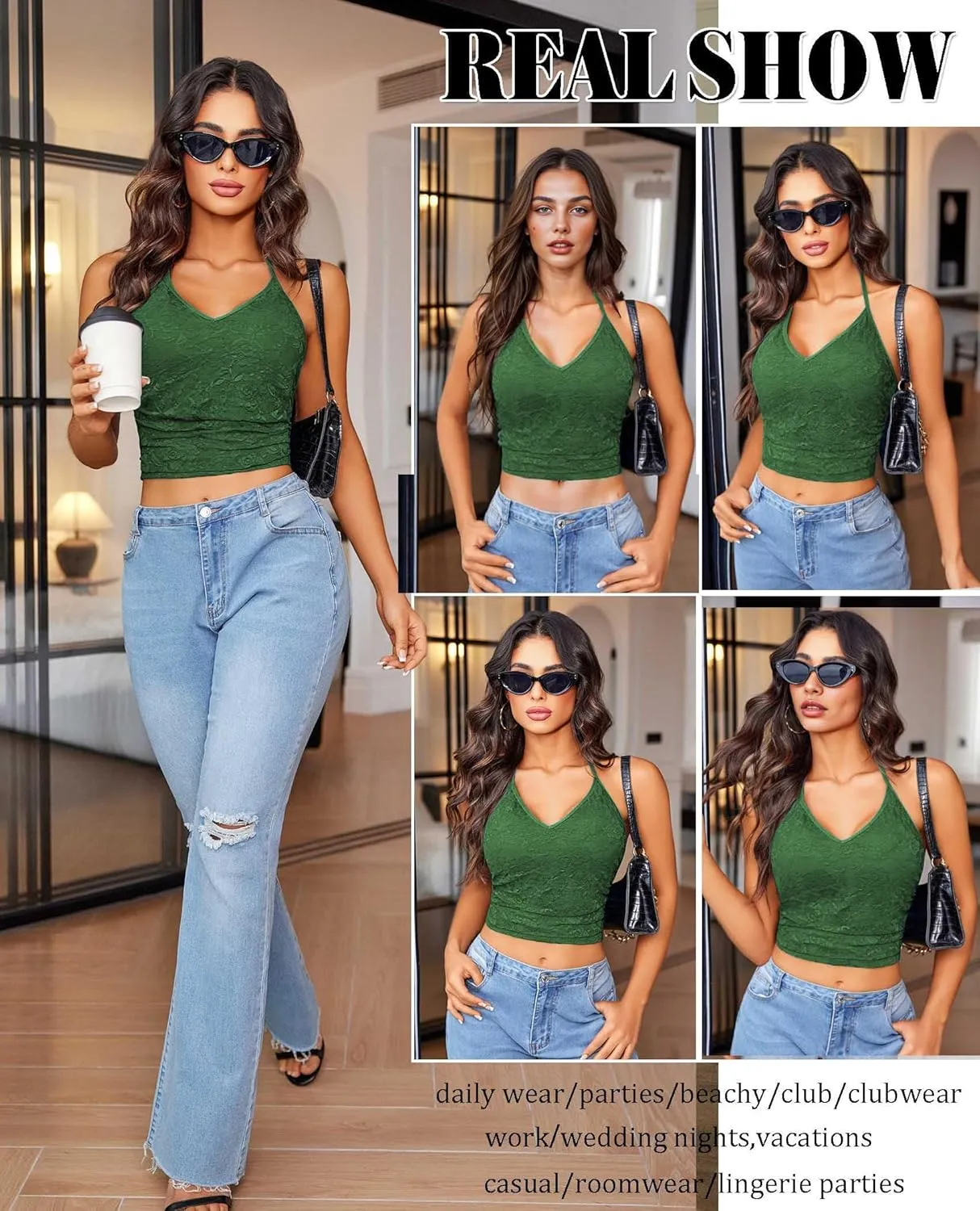 Avidlove Sexy Tops for Women Lace Camisole Y2k Halter Crop Top Slim Sleeveless Going Out Outfits 2025 Trendy