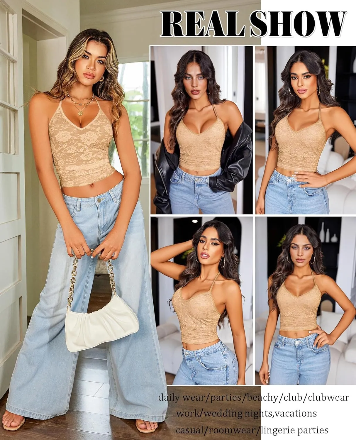 Avidlove Sexy Tops for Women Lace Camisole Y2k Halter Crop Top Slim Sleeveless Going Out Outfits 2025 Trendy