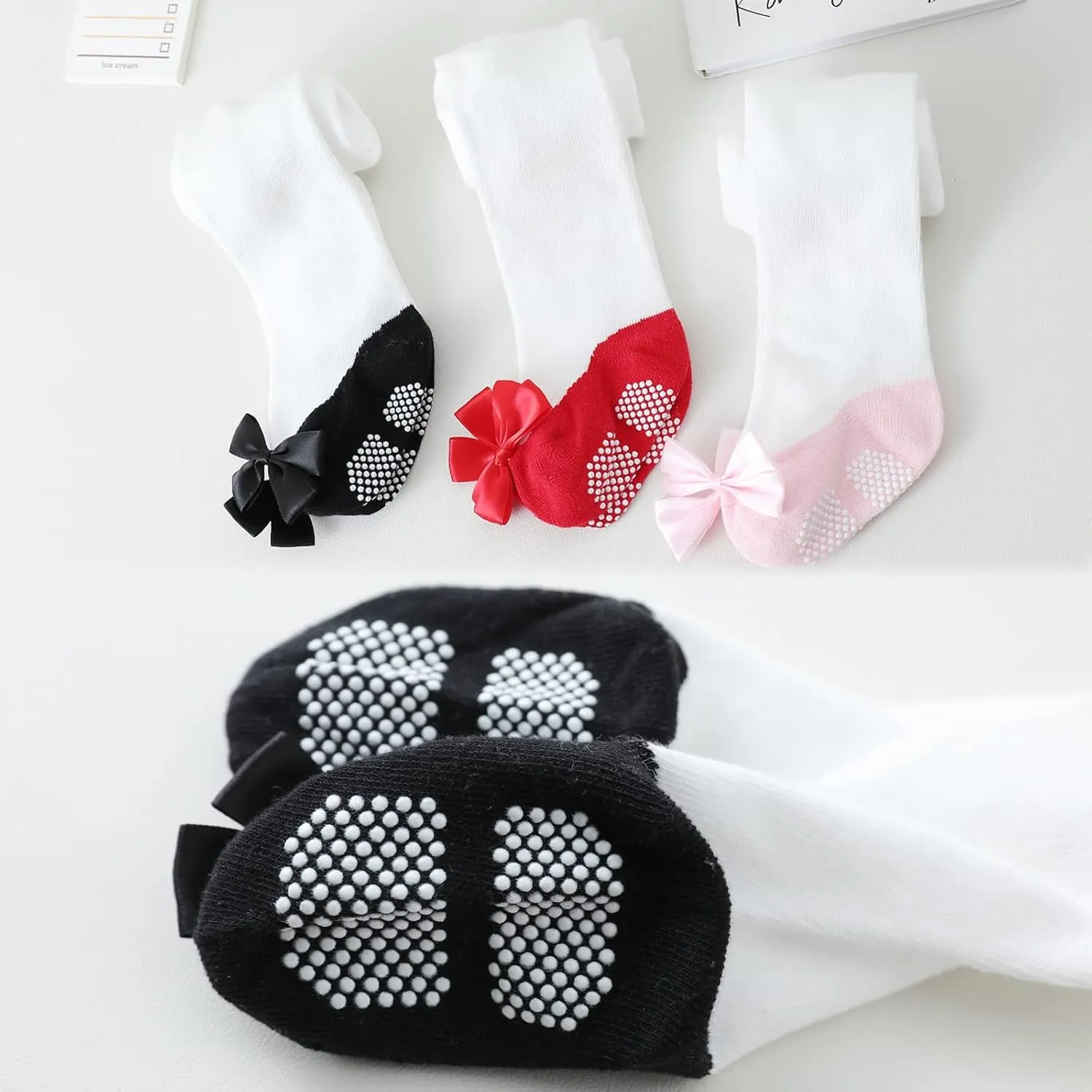Baby Tights Non Slip Baby Girl Tights Plain/Shoe-Look Leggings Seamless Pantyhose Warm Cotton Leggings Non-Skid