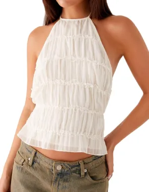 Backless Halter Tops for Women Y2k Tie Back Ruffle Cami Top Sleeveless Smocked Going Out Tank Vest