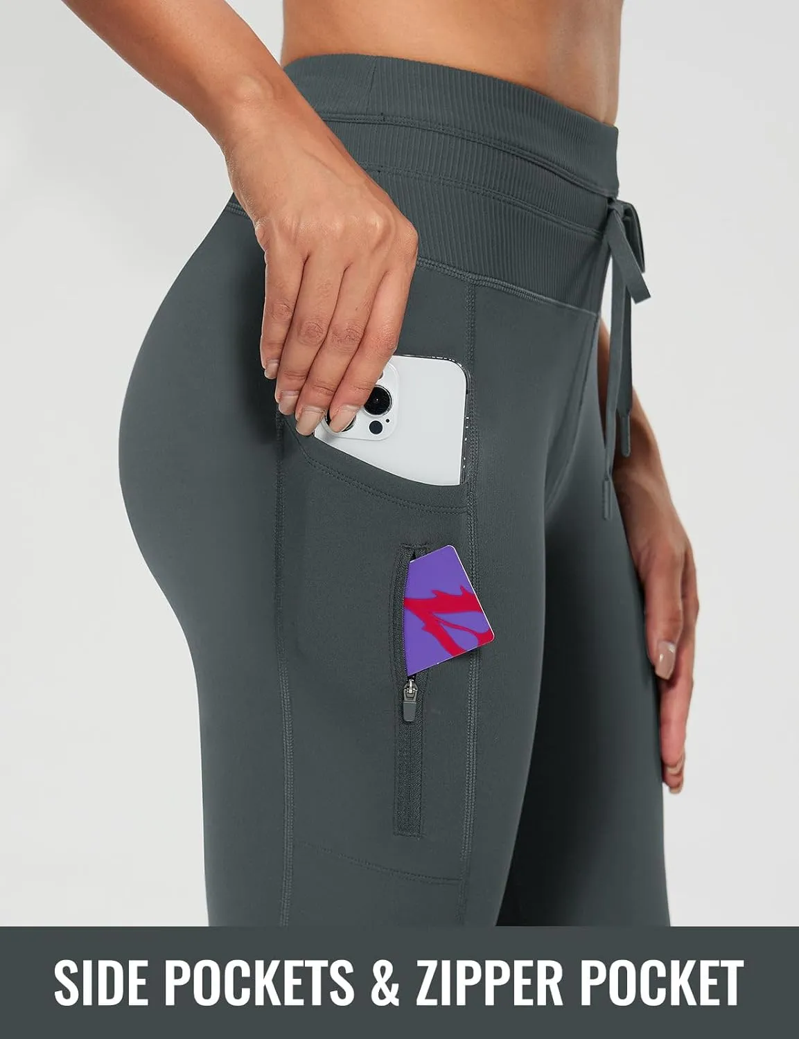 baleaf Women's Fleece Lined Leggings High Waisted Water Resistant Winter Warm Running Thermal Pants Zipper Pocket