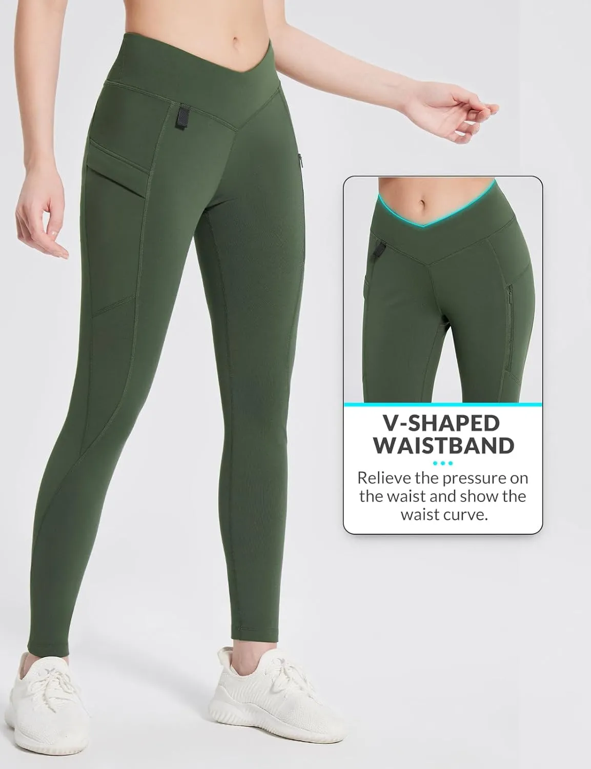 baleaf Women's Fleece Lined Leggings Thermal Warm Zipper Pockets Hikng Pants Winter Cold Weather Water Resistant High Waisted